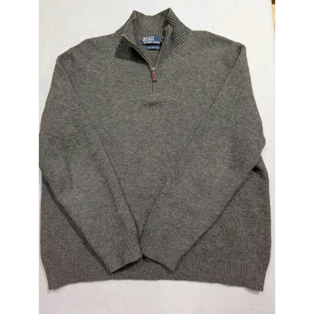 Polo Ralph Lauren Lambswool Sweater Polo Mens Size XL Extra Large Dark Gray VTG